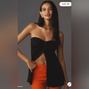 Anthropologie Fly Away Strapless Tunic Top Black Wrap Front Size Medium